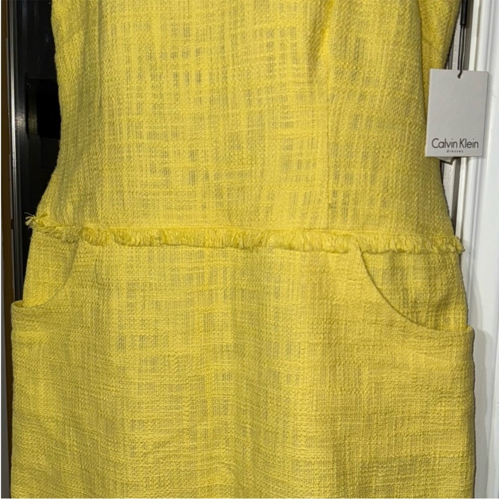 Calvin Klein Bright Yellow Textured Midi Dress